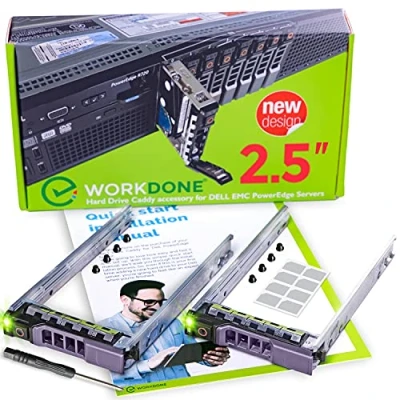 Afbeelding van WORKDONE 2 Pack 2,5&quot; Harde Schijf Caddy Lade Compatibel met Dell PowerEdge Servers R320 R420 T420 T620 R620 R720 R720XD R820 R920 en meer Hot Plug Wisselframe Adapter Setup handleiding