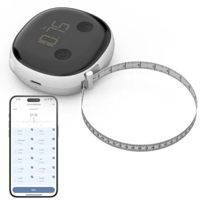 Afbeelding van Healthkeep Meetlint, intrekbaar en verbonden met bluetooth app, oplaadbaar, USB C voor lichaamsmeting, spierversterking, fitness krachttraining, 150 centimeter