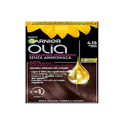 Afbeelding van Garnier Olia haarverf, permanente kleuring zonder ammoniak, dekt 100% wit haar af, met natuurlijke bloemolie van oorsprong, veganistische formule, bruin glacé