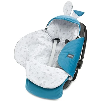 Afbeelding van Bellochi Universele Inslagdeken voor Autostoel en Kinderwagen met een Kap Gemaakt Van Zacht Katoen Fluweel OEKO TEX certificaat Past op Maxi Cosi Romer Cybex Blauwe Oceaan
