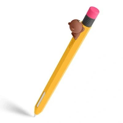 Afbeelding van elago LINE Friends Classic Pencil Case Compatibel met Apple 2e Generatie Cover Sleeve, Duurzaam Silicone, Klassiek Ontwerp, Magnetisch Opladen (BROWN)