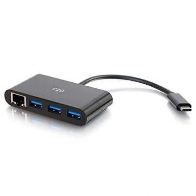 Afbeelding van C2G USB C naar Ethernet Adapter met 3 Port Hub Zwart