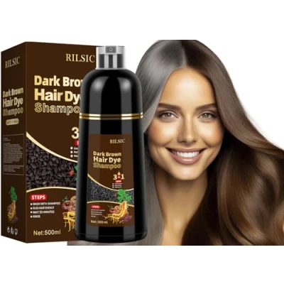Afbeelding van Haarkleurshampoo bruin 3 in 1 kleurshampoo direct voor mannen en vrouwen, Brown Hair Dye Shampoo, grijs haar (500 ml)