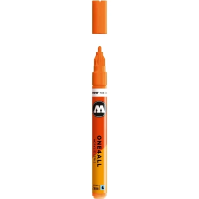 Afbeelding van Molotow ONE4ALL 2mm Acryl Marker Fluoriserend Oranje Geschikt voor vele oppervlaktes zoals canvas, hout, steen, keramiek, plastic, glas, papier, leer...