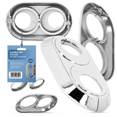 Afbeelding van Instalguru dubbele rozet 28 mm radiator buisafdekking buis manchet chroom buismanchet accessoires voor centrale verwarmingsinstallaties