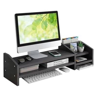 Afbeelding van Fleau Home Monitor Verhoger met Lade Laptop Standaard Laptopverhoger Bureau Organizer Verhoging Hout Zwart