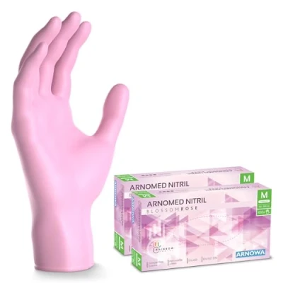 Afbeelding van ARNOMED wegwerphandschoenen roze, M, nitril handschoenen met 200 stuks per doos, poedervrij, latexvrije rubber handschoenen, verkrijgbaar in S, L &amp; XL