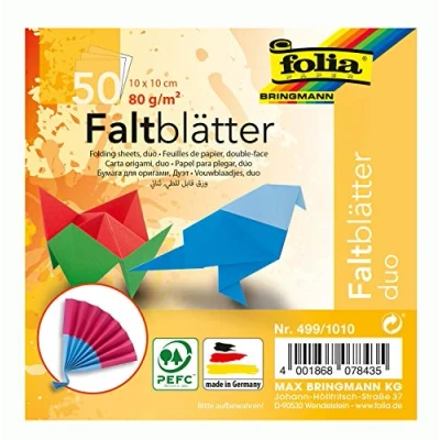 Afbeelding van folia 499/1010 vouwbladen duocolor, 10 x cm, 80 g/m², 50 vellen gesorteerd in kleuren op elkaar afgestemde voor en achterkanten ideaal prachtige vouwfiguren vormen