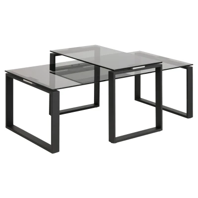 Afbeelding van 2 delige salontafelset Gandrup met rookglas blad Canvas Studios rookglas/bruin/zwart 45cm x 115cm 69cm