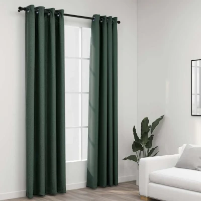 Afbeelding van Gordijnen linnen look verduisterend ogen 2 st 140x245 cm groen