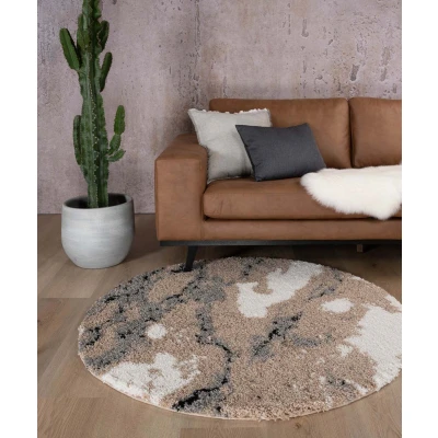 Afbeelding van Rond Hoogpolig Vloerkleed Marble Artisan Beige 160 Cm