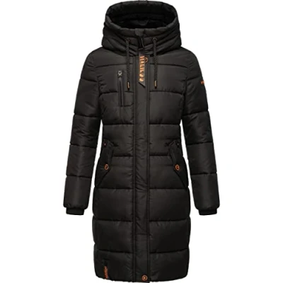 Afbeelding van Marikoo Yuikoo Winterjas voor dames, warm, gewatteerd, lang, met capuchon, XS XXL, zwart, M