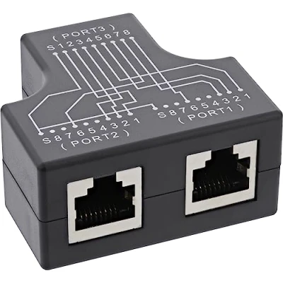Afbeelding van InLine® Cat.5e STP T adapter (Port Doppler), RJ45 bus naar 2X