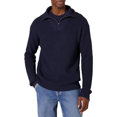 Afbeelding van Amazon Essentials Heren Quarter Zip Ribgebreide Relaxed Fit Trui, Navy, XX Large