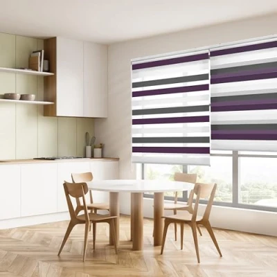 Afbeelding van Blindecor Lira dubbel rolgordijn, dag en nacht, tricolor 120 x 180 cm, Bruin Paars, polyester