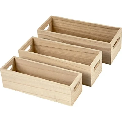 Afbeelding van Creativ 57697 Opbergdozen, L: 22+23,5+25 cm, keizerin boom, 3 asstd, H: 6,5 7,5 hout