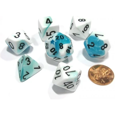 Afbeelding van Chessex Gemini Wit Teaal/Zwart Polydice Dobbelsteen Set (7 stuks)
