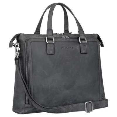 Afbeelding van STILORD &#039;Claire&#039; Business Bag Dames Leder 15 inch laptoptas DIN A4 retro aktetas grote schoudertas en handtas kantoor, Kleur:carbon grijs