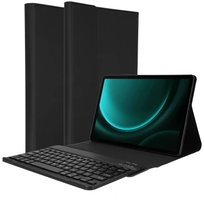 Afbeelding van QWERTY Bluetooth Keyboard Bookcase voor de Samsung Galaxy Tab S9 FE hoes met toetsenbord van Accezz Zwart