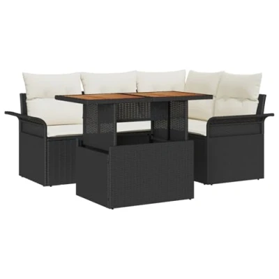 Afbeelding van vidaXL 5 delige Tuin Sofa Set met Kussens Zwart Poly Rattan