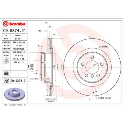 Afbeelding van Brembo Remschijf 09.9374.21