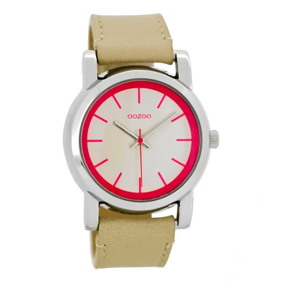 Afbeelding van OOZOO Timepieces Zilverkleurige horloge met zand leren band C7180
