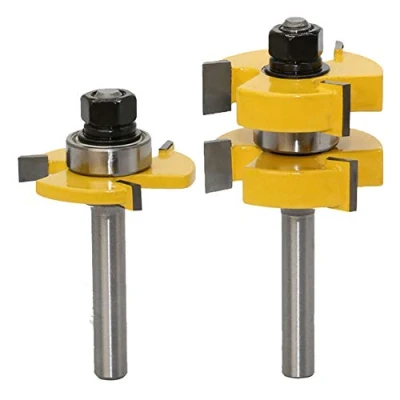 Afbeelding van 2 stuks grove en tong groef set router bitset, 8 mm schacht, bovenfrees frees voor DIY CNC graveermachine trimmachine houtbewerking