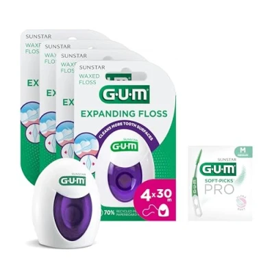 Afbeelding van GUM EXPANDING FLOSS verwijdert plak van tussen de tanden breidt uit naar grote interdentale ruimtes ideaal voor gevoelig tandvlees en gevoelige 4x30m (+1 gratis sample)