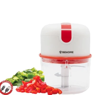Afbeelding van Behome Mini hakmolen, oplaadbaar, draadloos, 250 ml, messen van roestvrij staal, rood en wit