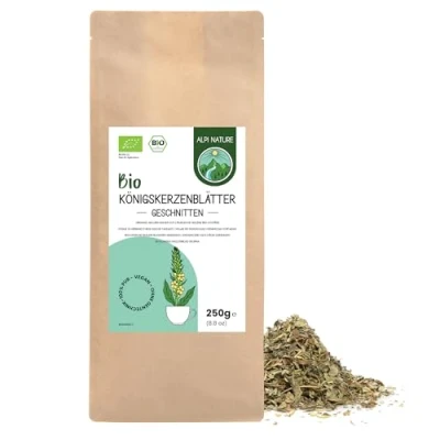 Afbeelding van Mullein bladeren BIO 250g van Alpi Nature, Mullein, biologische toortsplant gedroogd en gesneden, losse thee, toortsbladeren voor het bereiden toortsthee kruidenthee