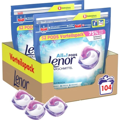 Afbeelding van Lenor Wasmiddel Pods All in 1, 104 wasbeurten, Aprilfris met geur van lentebloemen