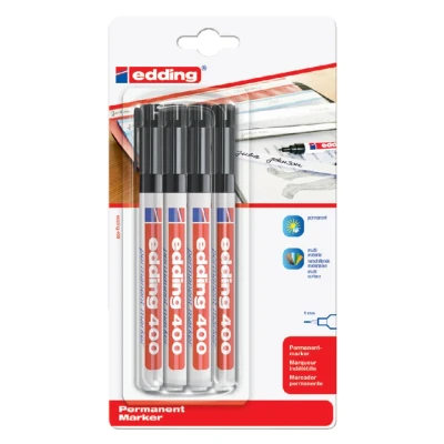 Afbeelding van Viltstift edding 400 rond 1mm zwart blister à 4 stuks