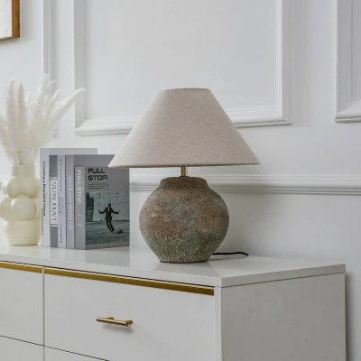 Afbeelding van Lucande Tafellamp 1licht Textiel, keramiek H: 39 cm E27 bruin, beige