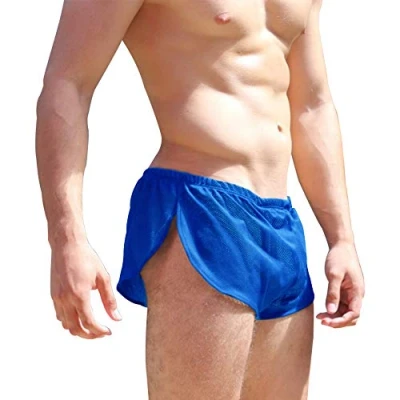 Afbeelding van Alivebody Sexy korte broek voor heren, met gedeelde zijkanten, lounge, shorts, ondergoed, boxershort, blauw, M