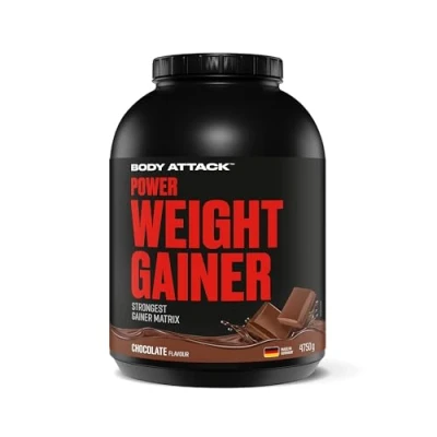 Afbeelding van Body Attack Power Weight Gainer, Chocolade, 4,75 kg, 100% massabouw, koolhydraat eiwitpoeder om spieren op te bouwen met Wei eiwit, ideaal voor hardgainers.