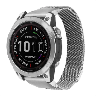 Afbeelding van QuickFit Milanees bandje voor de Garmin Watch 22 mm aansluiting Zilver imoshion Geschikt Approach S60, Fenix 5 Plus,