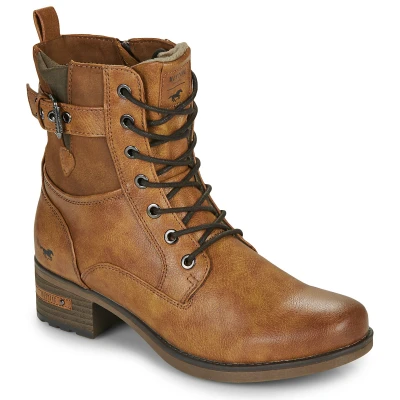 Afbeelding van Mustang Cowboy/Bikerlaarsjes, Dames, Maat: 39, Cognac Imitatieleer/ textiel