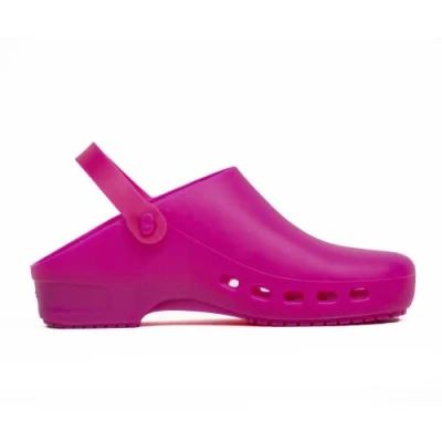 Afbeelding van Reposa Clogs voor dames en heren, model Eco, werkschoenen (cosmetica, pruiken), veelzijdig, comfortabel licht, ook thuis, inklapbare riem antislipzool, gemaakt in Italië, Fuchsia, 38/39 EU