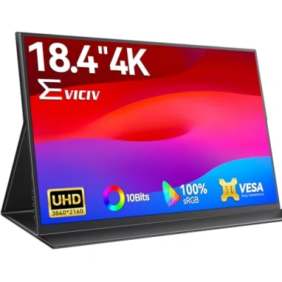 Afbeelding van Draagbare Monitor 4K 18.4 Inch EVICIV Mobiel Display met UHD 3840 * 2160 IPS Scherm USB C Mini HDMI voor Laptop PC Xbo PS5, VESA monteerbaar