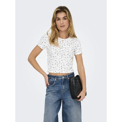 Afbeelding van Only T shirt Onlfenja Life Ss Aop Top Jrs Noos 15347986 Cloud Dancer/blue Flower Dames Maat L