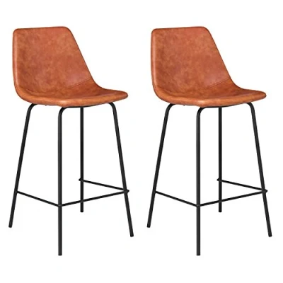 Afbeelding van Set van 2 vintage LUCIEN barkrukken cognac Zithoogte 65cm