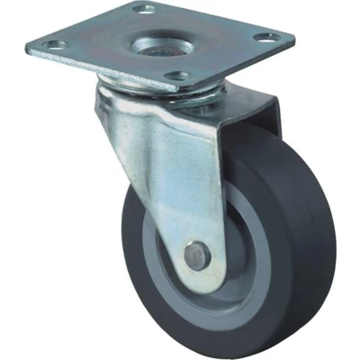 Afbeelding van Kelfort Kastzwenkrol/zwenkwiel, verzinkt, anti statisch zwart rubber wiel met glijlager, grijs gummy 25mm