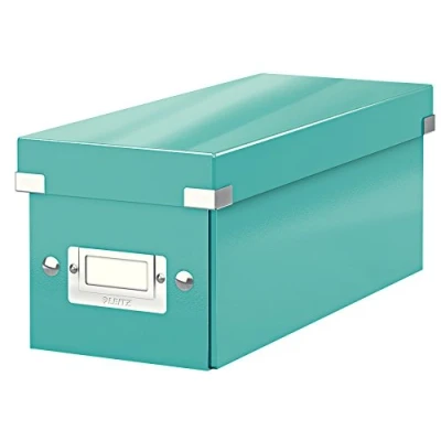 Afbeelding van Leitz WOW Click &amp; Store Opbergdoos met Deksel voor CD&#039;s Kartonnen Sorteerdoos Spullen 84% Gerecycled Karton 14.3 x 35.2 Cm (BxD) Ideaal Thuiswerkplek Ijsblauw
