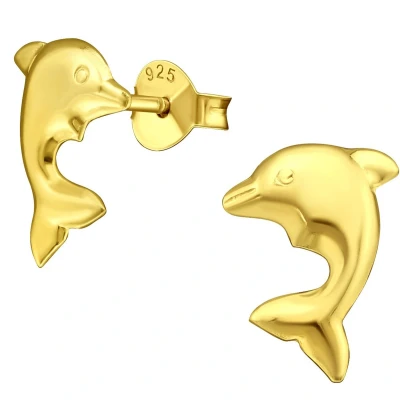 Afbeelding van JoyS Zilveren Dolfijn oorbellen 8 x 11 mm 14k goudplating