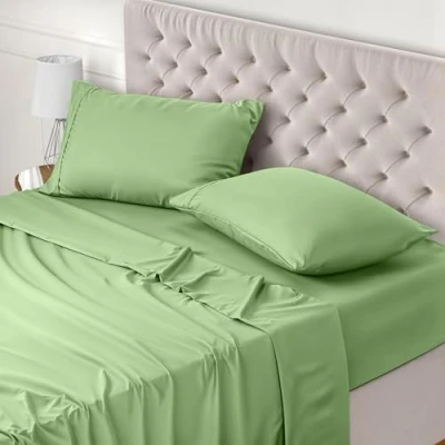 Afbeelding van Utopia Bedding 4 Delig Beddelakenset (Voor Beddenmaat 150x200 cm, Salie) Polyester Microvezel Stof 1 Hoeslaken &amp; Vlakke laken met 2 Kussenslopen 50x75 cm