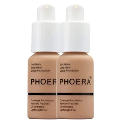 Afbeelding van Glamza Phoera foundation volledige dekking make up set 24 uur langdurige olie controle zachte gladde matte vlekkeloze concealer crème Inc x2 30ml &amp; siliconen blender spons (101