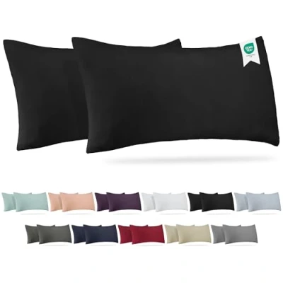 Afbeelding van BARBONS Set van 2 kussenslopen, 40x80 cm 165 g/m², hoofdkussensloop, 100% jerseykatoen, zachte kussenhoezen, met ritssluiting (40x80 Zwart)