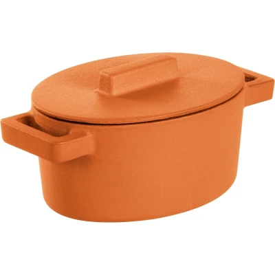 Afbeelding van Sambonet Braadpan Terra.Cotto Gietijzer Ovaal met deksel 13x10 cm Oranje