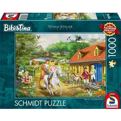 Afbeelding van Schmidt Spiele 58425 Thomas Kinkade, Kiddinx, Bibi &amp; Tina, Plezier op het Martinshof, puzzel met 1000 stukjes