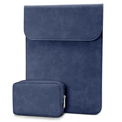 Afbeelding van TECOOL Beschermhoes voor Laptop, 13 13,3 inch, leer, tas en accessoires 2021 MacBook Pro 14 M1 A2442, 2010 2022 Air/Pro M2 M1,13 inch 5 Surface Matebook D14, marineblauw